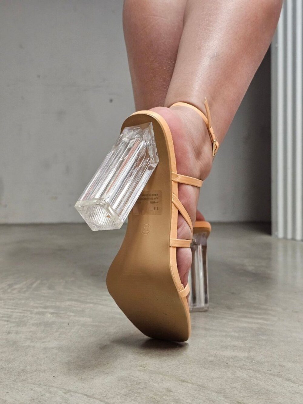 Peach Strappy Heeled Sandals With Clear Block Heel - Womens Trendy Open-Toe Desi - Picture 7 of 14
